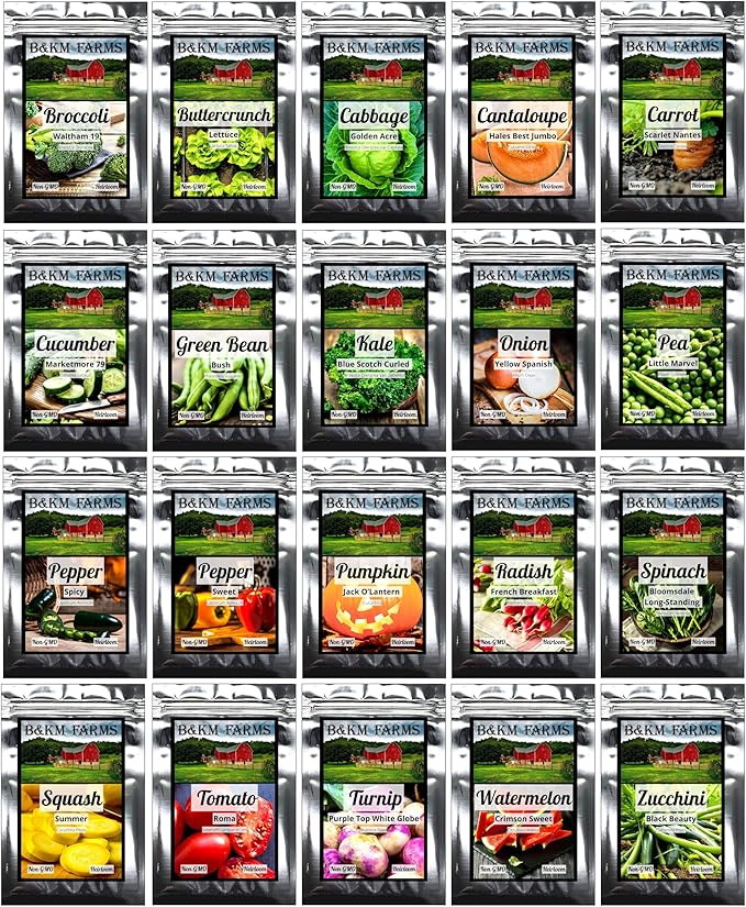 Beginner Survival Seed Vault: 10,000+ Heirloom & Non-GMO Seeds (20 Easy to Grow Varieties) by B&KM Farms