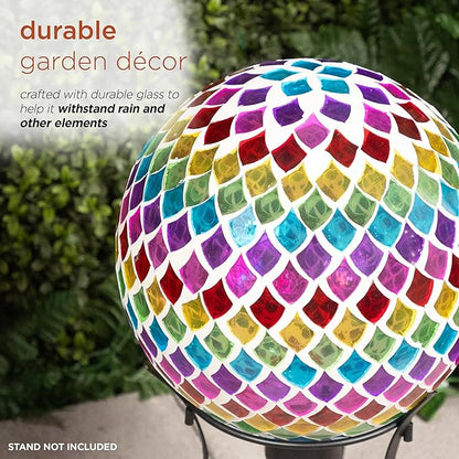 Alpine Corporation - Outdoor Glass Gazing Globe with Mosaic Teardrop Design -10 Inch Diameter, Multicolor