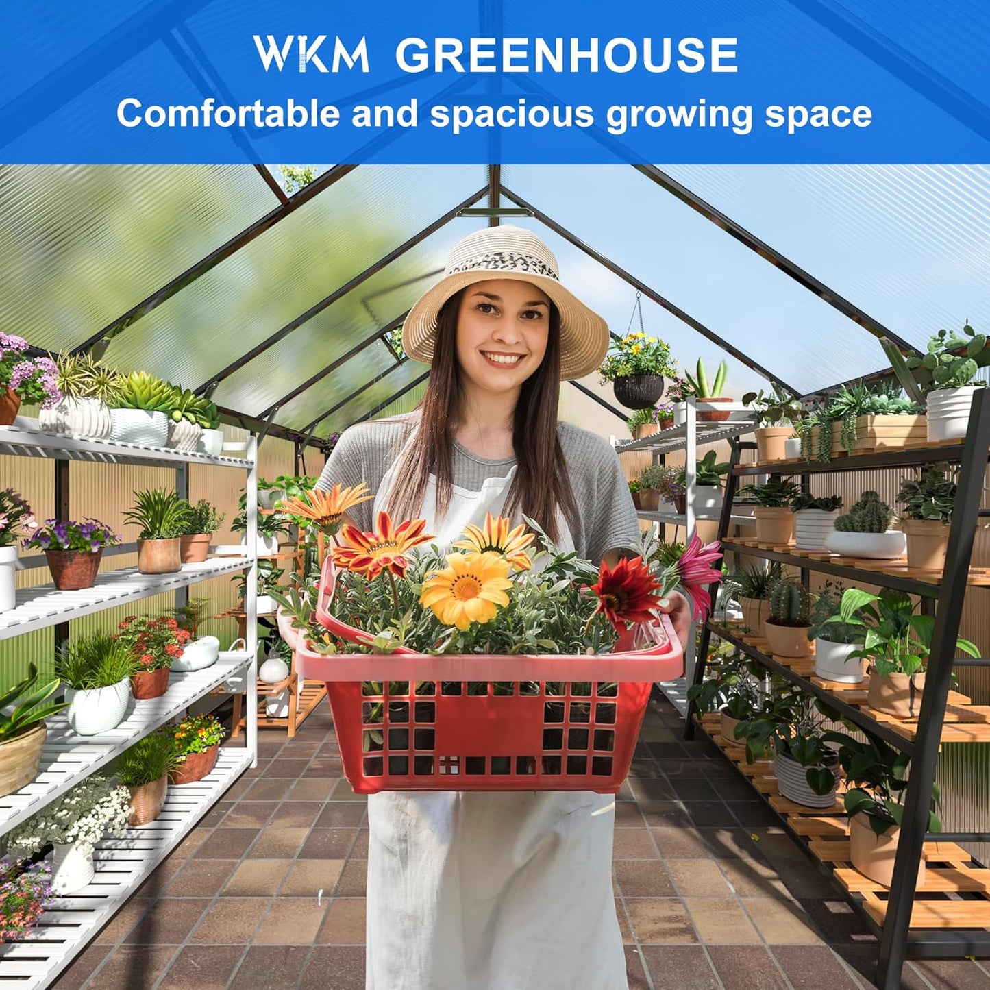 WKM 8x12 FT Greenhouse for Outdoors, Quick-fit Structure Green House with Window for Ventilation, Aluminum Greenhouse for Garden Backyard, Black