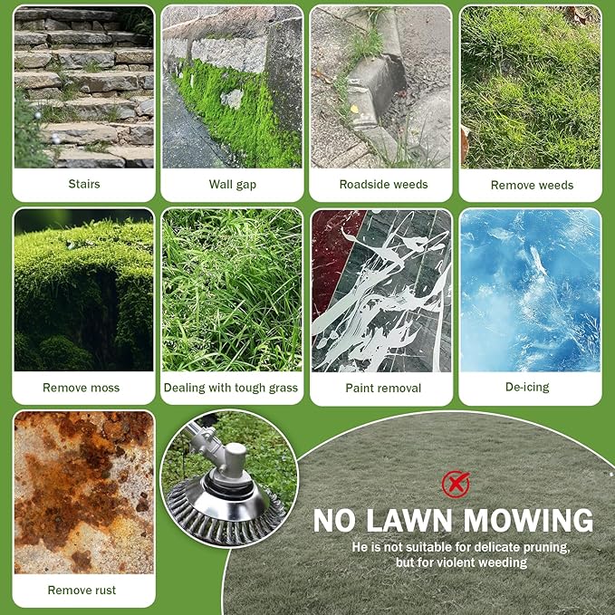 Steel Wire Grass Trimmer Head, Indestructible Weed Eater Head, for High-Power Lithium-Ion and Gasoline Weed Cutters, with Adapter, Wire Weed Trimmer Head for Moss Grass Rust Removal(High Power 10In A)