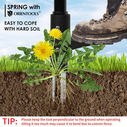 ORIENTOOLS Weed Puller Stand Up Weeder Hand Tool with 3 Claws for Dandelion, Steel Twist Hand Weed Root Pulling Tool Grabber and Picker, 38" Long Handle Lawn Easy Root Remover Garden Tool with D-Grip