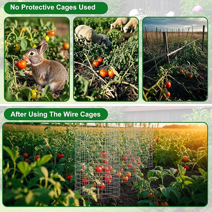 winemana 12 Set Garden Plant Protector Cage, 24x12 in Metal Wire Protectors for Plants, Protection Cages with Stakes & Nylon Ties, Animals Barrier to Keep Rabbit & Chicken Away from Flower Vegetables
