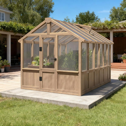 Greenhouse for Outdoor, 6x8ft-8x12ft Wooden WAK-in Greenhouse Kitwith 6MM Thick Polycarbonate Panel, Lockable Door & Adjustable Roof Vent ，Backyard Garden ﻿ (Light Mocha Brown, 6*12FT)