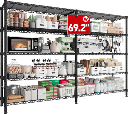 REIBII 70" W Storage Shelves Heavy Duty Load 1600LBS, Metal Shelving 5-Tier Wire Shelving Unit Metal Shelves for Storage Adjustable Shelving Rack for Pantry Kitchen 70" W*15.8" D*72.4" H, 2 Pack