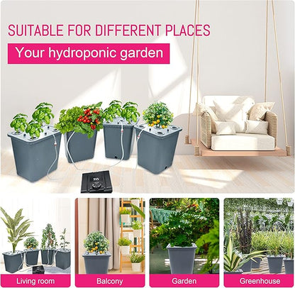 4 Hydroponic Buckets Kit for Plants, Hydroponics Growing System for Herbs/Tomato/Vegetables, DWC System with Air Pump & Germination Tray (Complete Indoor Hydroponic Gardening Supplies)