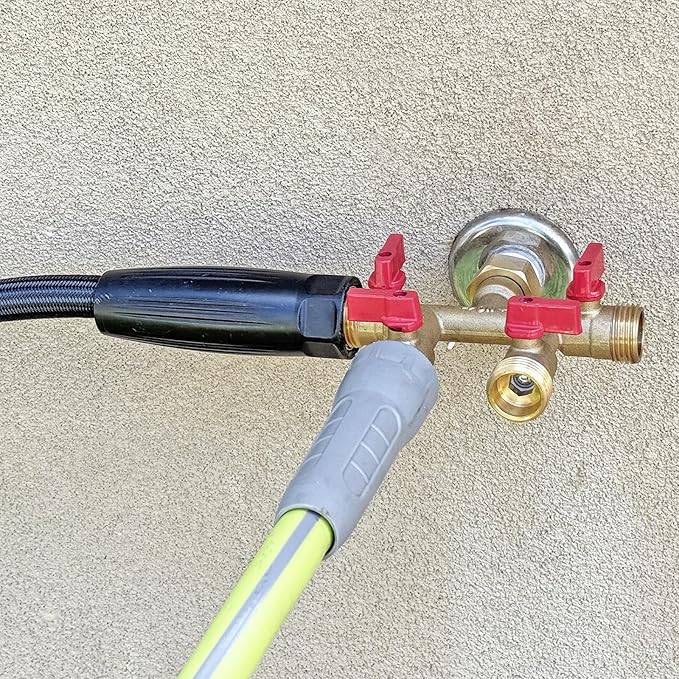 HQMPC Hose Splitter – Heavy-Duty Brass Garden Faucet Connector Garden Hose Splitter 4 Way 3/4" GHT Thread Red Handle