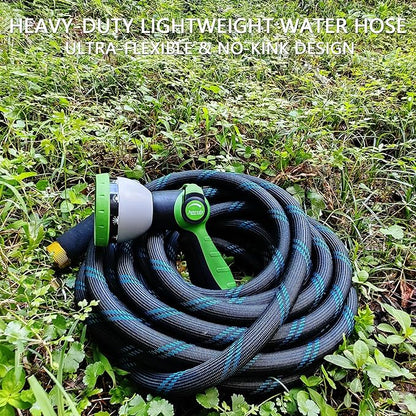 Garden Hose 50FT, NON-EXPANDABLE Heavy-Duty Flexible & Lightweight Water Hose with 10-Function Nozzle, No-Kink, Leak-Proof, Solid Fittings for Car, RV Marine Camper, Outdoor, Yard, Lawn