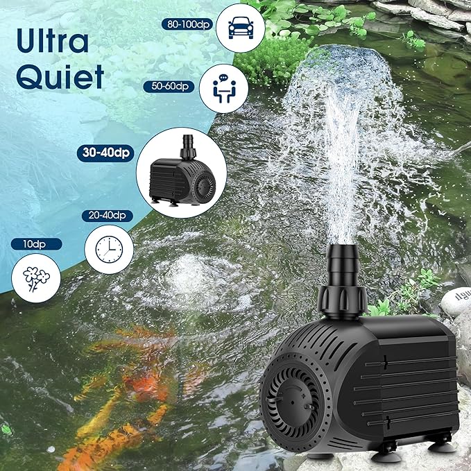 NFESOLAR 880GPH Submersible Pump, 60W Ultra Quiet Submersible Water Pump with Dry Burning Protection 9ft High Lift for Fish Pond, Fountains, Waterfall, Hydroponics, Aquariums KF206