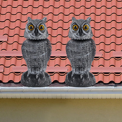 Hausse 3 Pack Bird Scarecrow Fake Owl Decoy Sculpture, Rotating Head Plastic Owl Bird Deterrents, 10.6 Inch Height Nature Enemy Horned Pest Repellent for Outdoor Garden Yard