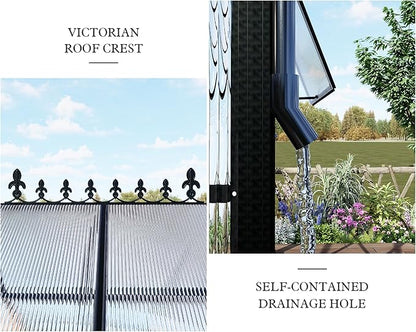 Howe 14x9.5x9 FT Polycarbonate Greenhouse with 2 Vents and Double Swing Doors 6FT Added Wall Height, Walk-in Large Sunroom Aluminum Greenhouse for Outdoors, Black