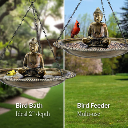 Good Directions BBH18-1 18" Hanging Bird Bath, Large, Aged Brass w Buddha