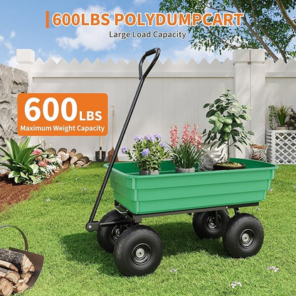 All-Terrain Garden Dump Cart with Removable Bed | 600Lb Heavy Duty Utility Wagon for Yard Work | 180° Pivoting Handle for Easy Control | Hauls Soil, Plants, Tools with Ease