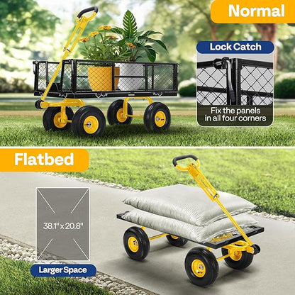 VIVOHOME Garden Cart Steel Heavy Duty 900 LBS Yard and Garden Wagon with 10 inch Tire and Handle Attach to ATV or Tractor Black