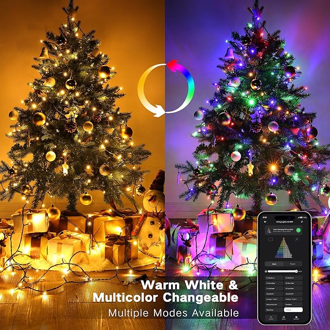 Brizled Smart Christmas Lights, 98.4FT 300 LED Color Changing Christmas Lights with APP/Voice Control, Warm White & Multicolor Fairy String Light Music Sync Xmas Tree Light for Indoor Outdoor Decor
