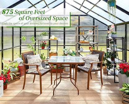 Jocisland 14x9.5x9 FT Outdoor Aluminum Greenhouse with Quick Connect Fittings, 6 FT Height Double Doors with Hook, Polycarbonate Walk-in Greenhouse for Backyard, Black