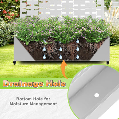 Metal Raised Garden Bed with Trellis, 2-in-1 Planter Box & Privacy Screen for Climbing Plants, Outdoor Standing Flower Bed with Drainage Holes, 47.2" L x 16.7" W x 70.8" H, White-Brick