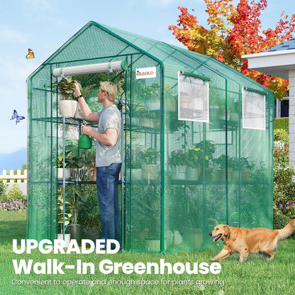 KING BIRD Premium Greenhouse for Outdoors, 84 x 56 x 77 Upgraded PE Cover & Steel Frame Walk in Hot House, w/ Zippered Screen Windows Mesh Door, 3 Tiers 20 Shelves for Outside Garden, Green