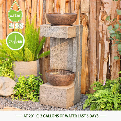 Waterfall Fountain Outdoor Garden Decor for Patio, Backyard, Deck, Porch and Home Art Decor, Outdoor Fountains and Waterfalls with Lights and Pebbles