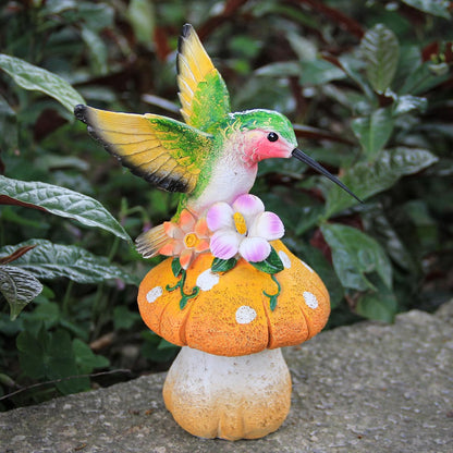 Hummingbird Stand on Mushroom for Garden Decorations,Hummingbird Statue for Outdoor Backyard Yard Porch Patio Lawn Outside Indoor Home Shelf Decor Accents,Bird Sculpture Figurine