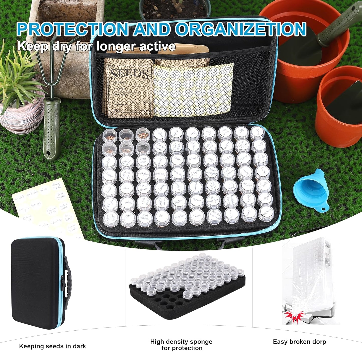 70 Slots Seed Storage Organizer, Garden Seeds Saver kit Seed Organizer with 20 Seed Envelopes, Write Label, Funnel, Tweezer for Flower Plants Vegetable Seed Saving (Seeds not Included)