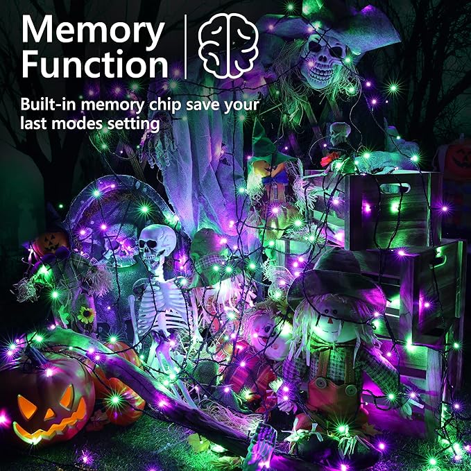 Brizled Purple & Green Halloween Lights, 78.74ft 240 LED Spooky Light String Extendable, 8 Modes Halloween Lights, Plug-in Purple Green Fairy Light with Timer for Indoor Outdoor Tree Decor