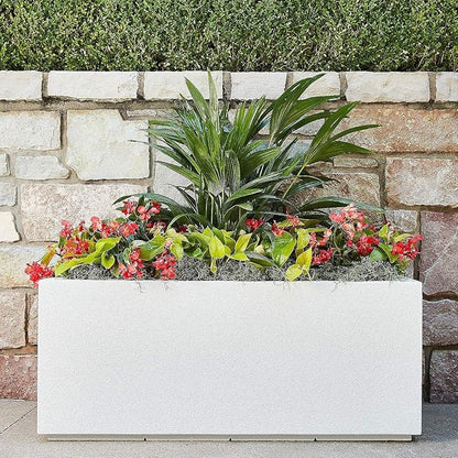 PolyStone Milan Tall Modern Outdoor/Indoor Rectangular Trough Planter, 46" L X 17" W X 19" H, Lightweight, Heavy Duty, Weather Resistant, Polymer Finish, Commercial and Residential (White)