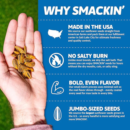 SMACKIN' Sunflower Seeds, Roasted Jumbo Small-Batch, American Made - Maple Brown Sugar. 1.5oz bags (6 Pack)