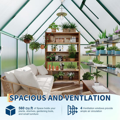 6'X7' Aluminum-Framed Polycarbonate Greenhouse, Heavy Duty Polycarbonate Greenhouse with Quick Setup Structure and Roof Vent, Large Enhanced Aluminum Greenhouses Kit for Outdoors