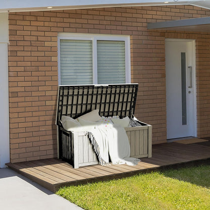 TARKARI 150 Gallon Lockable Resin Deck Box, Waterproof & UV-Resistant Outdoor Storage Box for Outdoor Cushion Storage, Garden Tools & Pool Accessories Storage, Gray