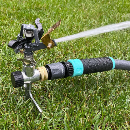 Pulsating Impact Lawn Sprinkler 300009 on Metal Step Spike, Adjustable to 360 Degrees by New England Garden Tools
