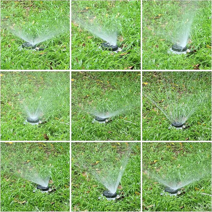 STYDDI Metal 9-Pattern Turret Lawn Sprinkler, 9 Pattern Garden Sprinkler with Heavy-Duty Metal Base, Great for Small, Shaped, Medium-Sized Yard Areas, Coverage Area Up to 1,022 Sq.Ft