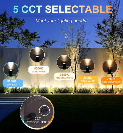 [6 Pack] CLOUDY BAY 9W LED Landscape Well Lights,2700K/3000K/3500K/4000K/5000K Selectable,Low Voltage 12V/24V Ground Lighting,Waterproof Outdoor In Ground Lights for Uplights,Transformer Excluded