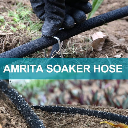 AMRITA Soaker Hose KIT,1/2inch 100ft Rubber Garden Hose 70% Water Saving,Black Heavy Duty Soaker Hose For Garden Lawn,Garden Raised Beds.(1/2-100FT)