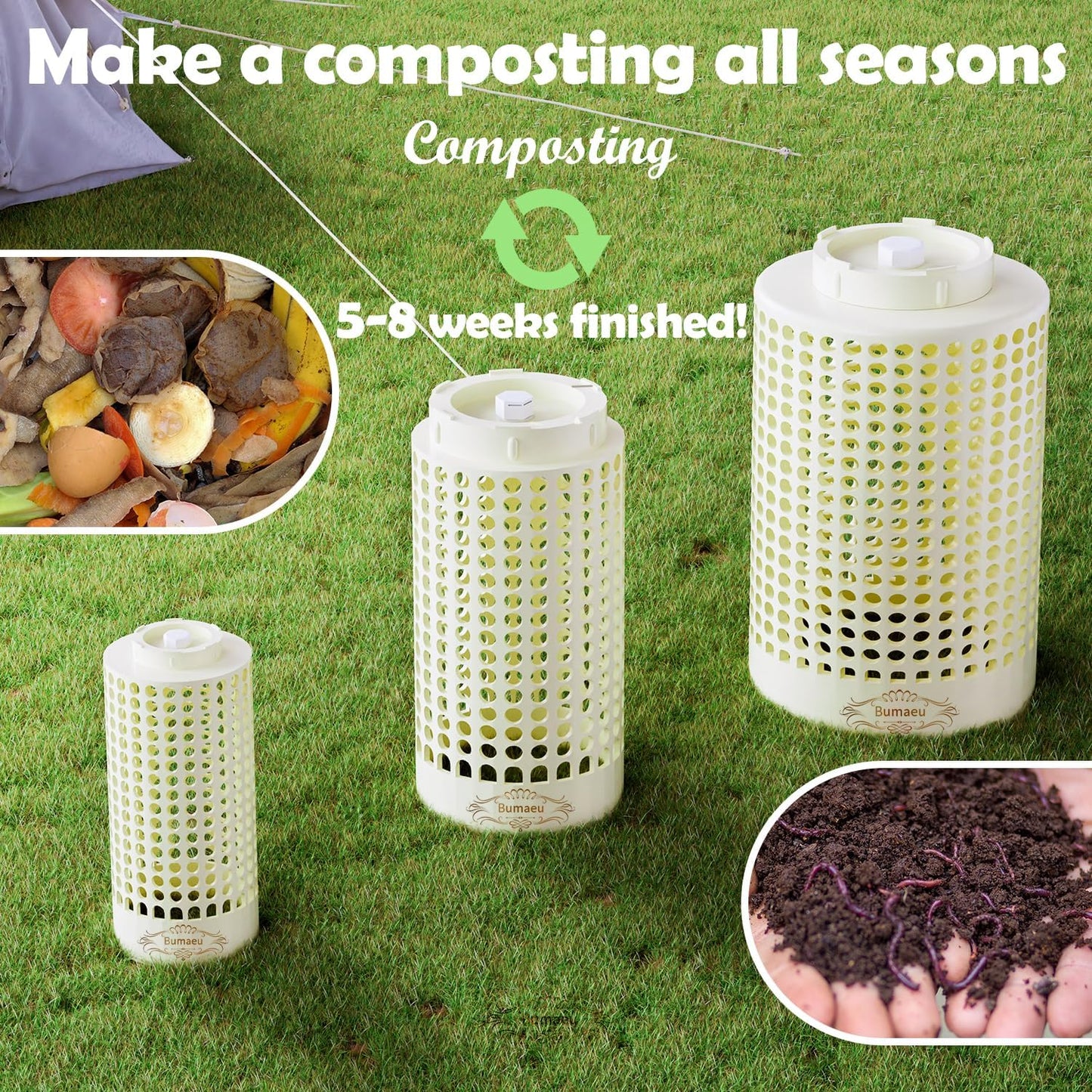 Underground Worm Farm, Garden Mini vermicomposting bin for use in Outdoor Gardening from Kitchen Food Waste, with Holes and lid11.81IN+10.23IN+8.38IN（3PC）