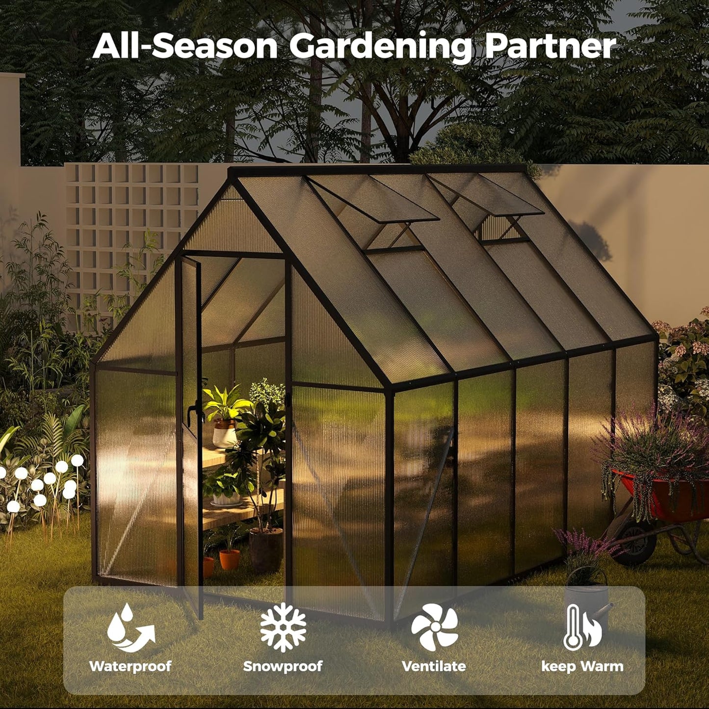 6x10 FT Greenhouse for Outdoors, Polycarbonate Greenhouse with Roof Vent, Enhanced Aluminum Large Walk-in Green House for Garden Backyard