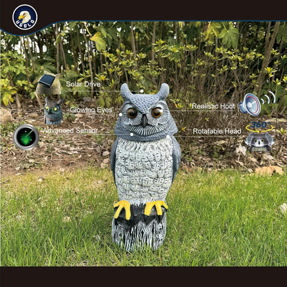 Solar Powered Garden Owl with Motion Detection, Rotating Head, Realistic Hoots and Silent Mode, Outdoor Statue and Sculpture, Owl Decoration for Home, Garden, Patio and Lawn