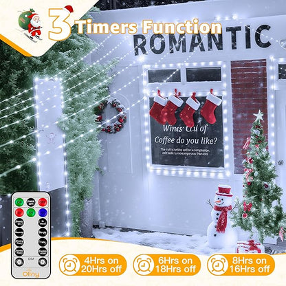 Ollny Outdoor Christmas Lights 1000LED 328FT, Cool White Fairy Lights IP67 Waterproof, Plug in String Light with Remote 8 Modes Timer, Xmas Light for Outside Indoor House Tree Decorations