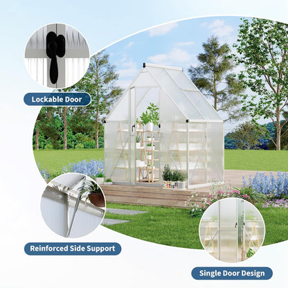 6'X4' Aluminum-Framed Polycarbonate Greenhouse, Heavy Duty Polycarbonate Greenhouse with Quick Setup Structure and Roof Vent, Large Enhanced Aluminum Greenhouses Kit for Outdoors