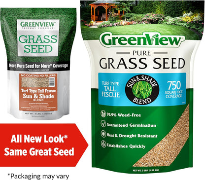 GreenView Pure Grass Seed Turf Type Tall Fescue Sun & Shade Blend, 3 lb. Bag – Covers up to 750 sq. ft.