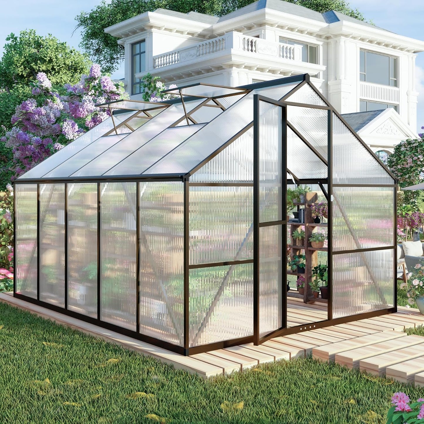 8x10 FT Greenhouses for Outdoors, Polycarbonate Greenhouse with PC Panels, Greenhouses for Outdoors for Yard, Garden, Hobby, Dark Grey