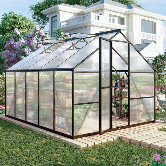 8x10 FT Greenhouses for Outdoors, Polycarbonate Greenhouse with PC Panels, Greenhouses for Outdoors for Yard, Garden, Hobby, Dark Grey
