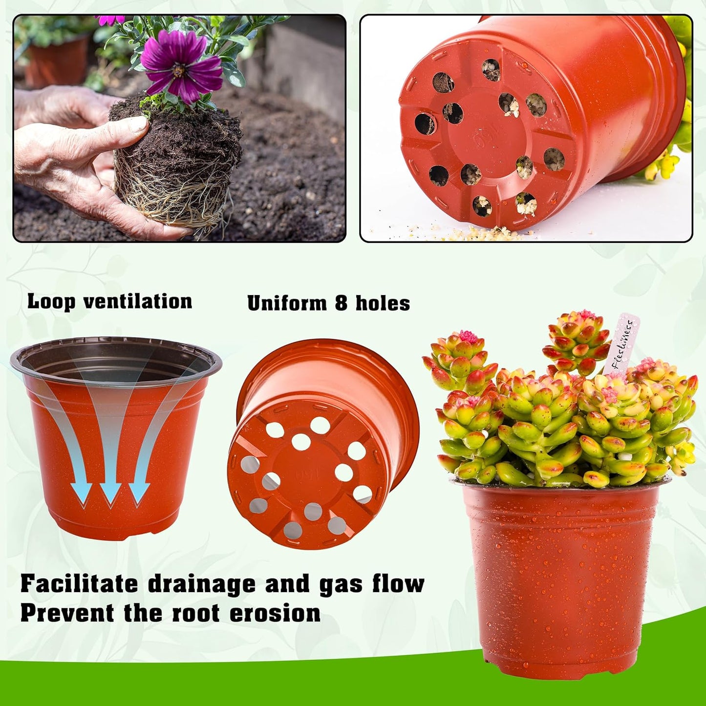 TDHDIKE 6 Inch Plastic Plant Nursery Pot/Pots (200pcs) with 200 Plant Labels - Red Seedling Flower Containers (Indoor/Outdoor)