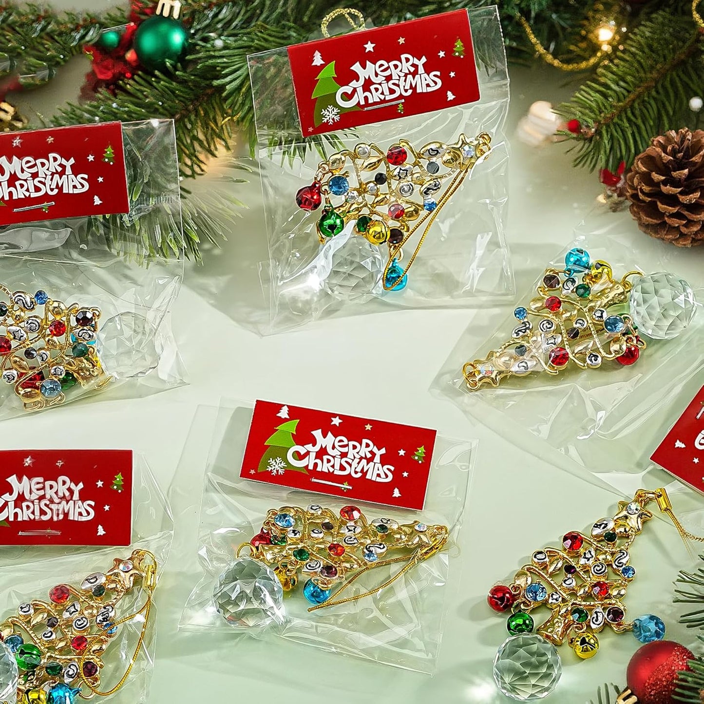 H&D HYALINE & DORA Set of 6 Christmas Tree Suncatchers Set Rhinestone Tree Shape with Hanging Crystal for Xmas Birthday New Year