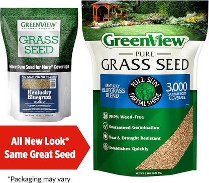 GreenView Pure Grass Seed Kentucky Bluegrass Blend, 3 lb. Bag – Covers up to 3,000 sq. ft.