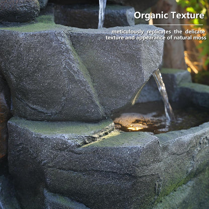 58“H Outdoor Garden Water Fountain 6 Tiers Large Cascading Rock Natural Waterfall Outdoor Fountain with LED Lights for Patio Porch Backyard Home Art Decor