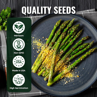 Mary Washington Asparagus Seeds - 900 Seeds, Non-GMO Heirloom Organic Seeds with Planting Instructions for Outdoor Home Gardens