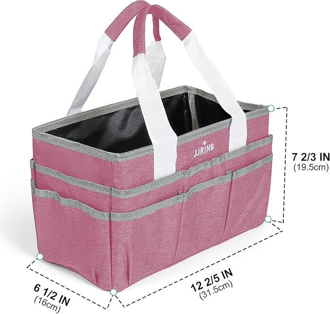 JJRING Craft Organizer Tote Bag, Art Storage Caddy with Multiple Pockets, Pink Sewing Bag for Art, Craft, Scrapbooking, School, Medical, and Office Supplies Storage