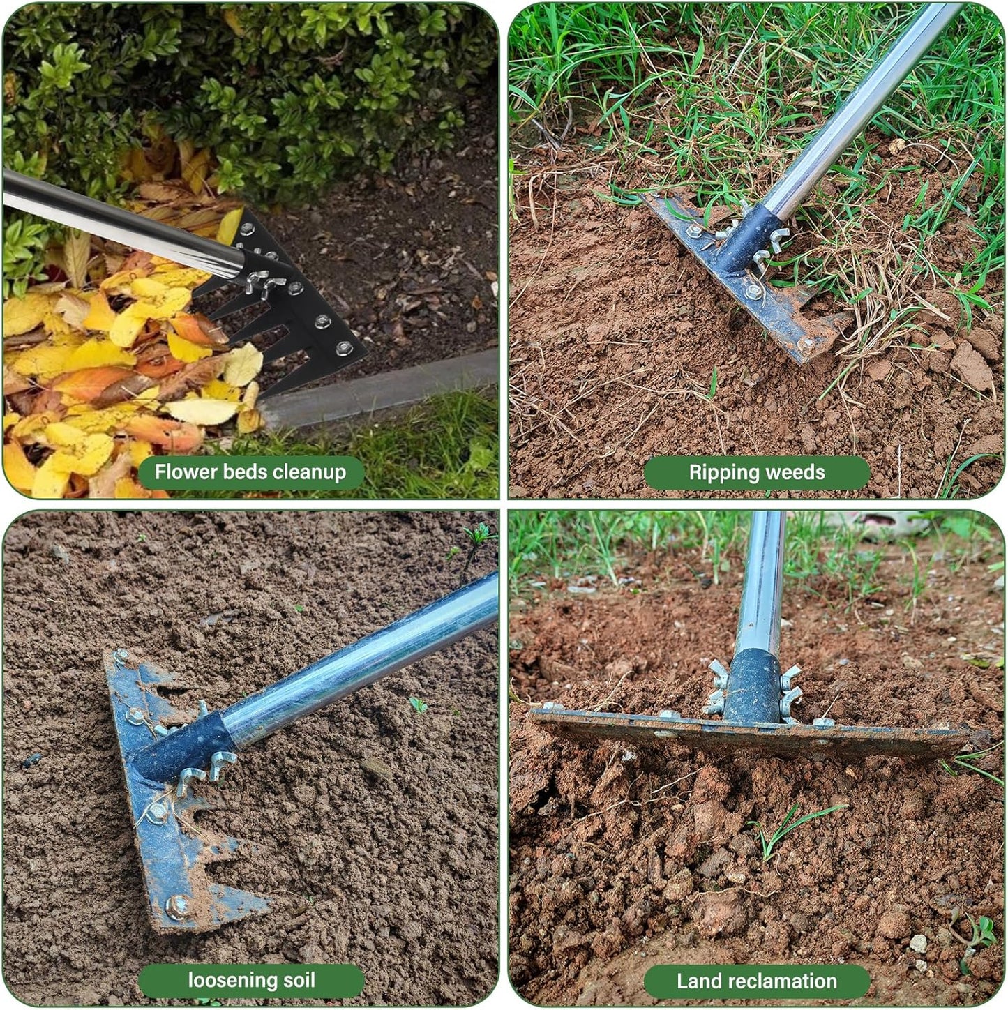 Weeding Rake Tool, Garden Weed Puller with Detachable Long Handle, 62 Inch Heavy Duty Hand Weed Remover Tool for Lawn, Yard, Atio and Backyard (5 Tines)