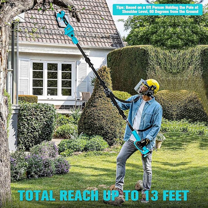 Cordless Pole Pruning Shears Compatible with Makita 18V Battery: 1.5-2 Inch Cutting Diameter Electric Pruning Shears with 2 x 2.0Ah Rechargeable Batteries - 13ft Reach Pole Pruner