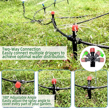 20PCS Push-to-Fit Drip Irrigation Emitters for 1/4 inch Irrigation Tubing, Two-Way Connection Adjustable Drip Emitter Sprayer with Stake, Irrigation Dripper Sprinklers for Drip Irrigation System